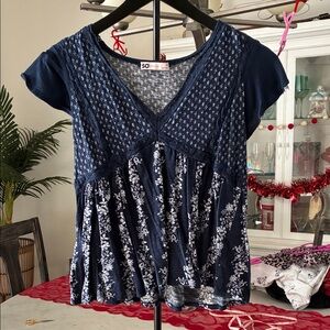 SO Women's Dark Blue Floral Blouse